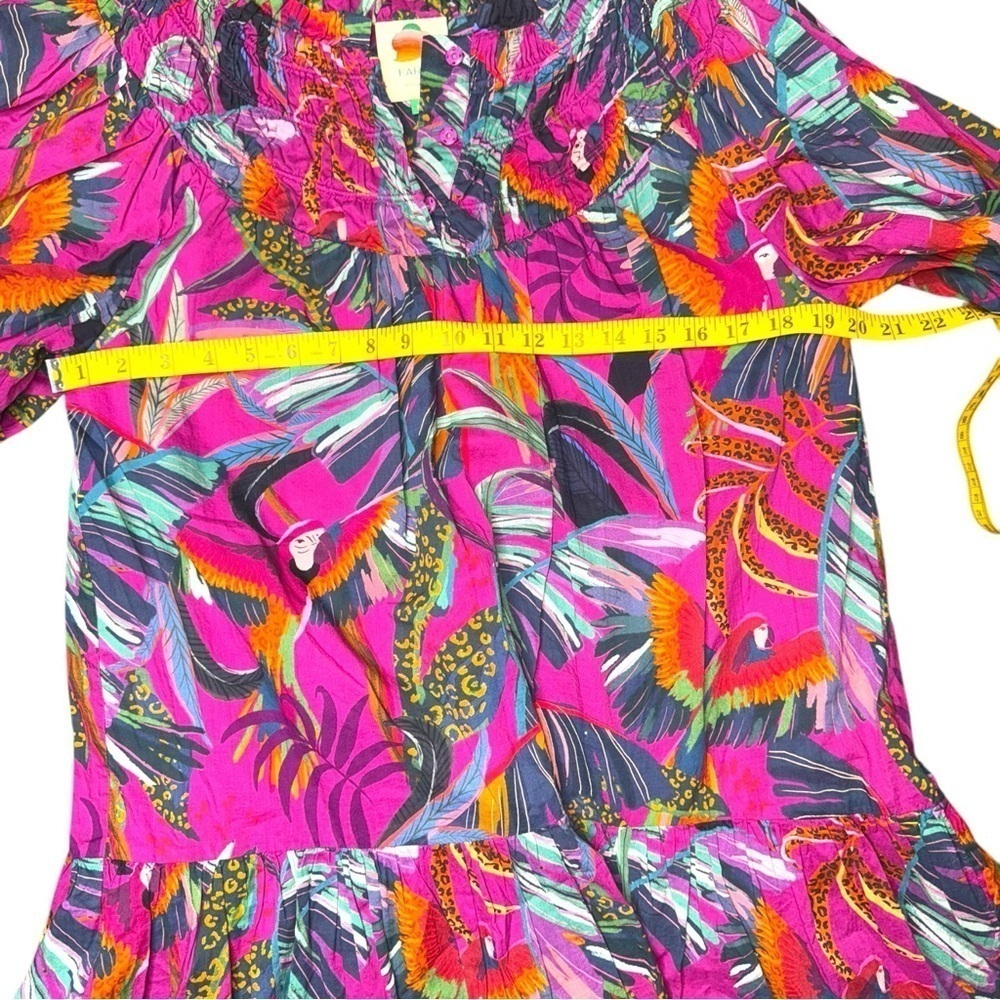 ▶️ Farm Rio ◀️ Tropical Rainbows Macaws Puff Sleeve Mini Dress 🦜 - Picture 12 of 16